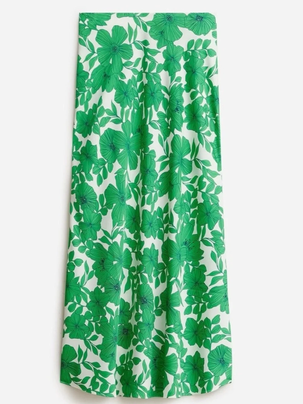 J. Crew Gwyneth Satin Green White Floral Midi Slip Skirt